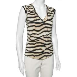 Pre Owned Just Cavalli Brown Animal Printed Cotton Sleeveless Top S