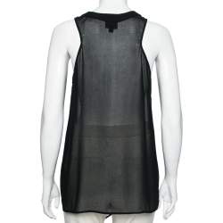 Just Cavalli Black Crepe Pleated Front Tie Detail Sleeveless Top M
