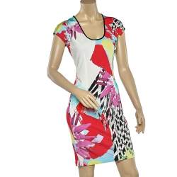Just Cavalli Multicolor Printed Jersey Scoop Neck Sheath Dress M