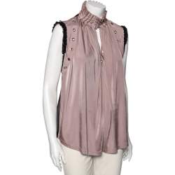 Pre Owned Just Cavalli Pink Jersey Eyelet Embellished Ruffle Trim Sleeves Top S