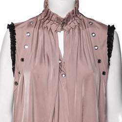 Pre Owned Just Cavalli Pink Jersey Eyelet Embellished Ruffle Trim Sleeves Top S