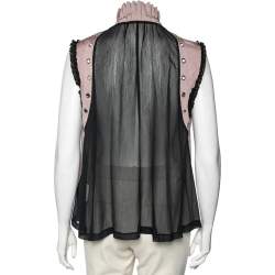 Pre Owned Just Cavalli Pink Jersey Eyelet Embellished Ruffle Trim Sleeves Top S
