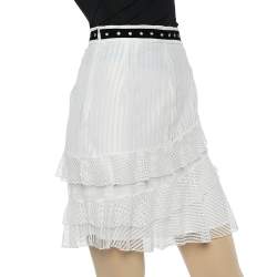 Pre Owned Just Cavalli White Lace Overlay Ruffle Tiered Skirt S