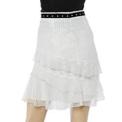 Pre Owned Just Cavalli White Lace Overlay Ruffle Tiered Skirt S