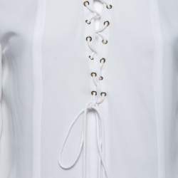Pre Owned Just Cavalli White Crepe Lace-Up Detail Flute Sleeve Blouse M