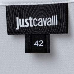 Pre Owned Just Cavalli White Crepe Lace-Up Detail Flute Sleeve Blouse M