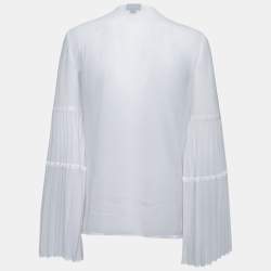 Pre Owned Just Cavalli White Crepe Lace-Up Detail Flute Sleeve Blouse M