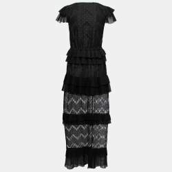 Pre Owned Just Cavalli Black Lace Ruffle Trimmed Tiered Maxi Dress M