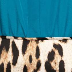 Pre Owned Just Cavalli Blue & Animal Printed Crepe Shirt & Maxi Skirt Set L