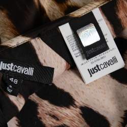 Pre Owned Just Cavalli Blue & Animal Printed Crepe Shirt & Maxi Skirt Set L