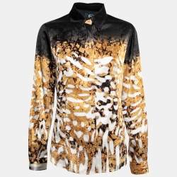 Just Cavalli Multicolor Printed Silk Stain Button Front Shirt L
