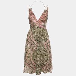 Just Cavalli Vintage Yellow & Pink Snake Print Silk Chiffon Sleeveless Dress M