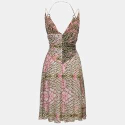 Just Cavalli Vintage Yellow & Pink Snake Print Silk Chiffon Sleeveless Dress M