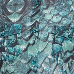 Pre Owned Just Cavalli Vintage Blue Printed Silk Button Front Short Sleeve Shirt M