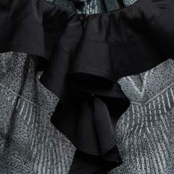 Just Cavalli Black Printed Chiffon Ruffle Trimmed Cold Shoulder Blouse M