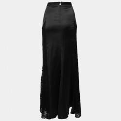 Pre Owned Just Cavalli Black Satin & Lace Maxi Skirt L