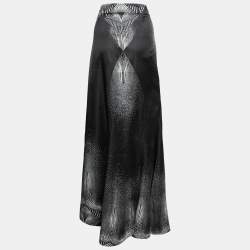Pre Owned Just Cavalli Black Printed Lurex Satin Maxi Skirt L