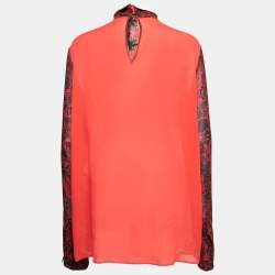 Pre Owned Just Cavalli Red Printed Silk Long Sleeve Blouse L