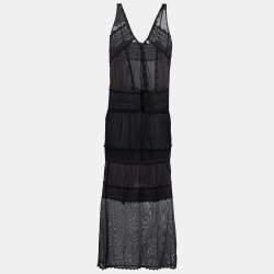Pre Owned Just Cavalli Black Cotton Lace Detail Maxi Dress L