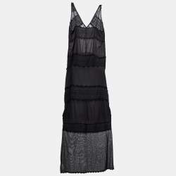 Pre Owned Just Cavalli Black Cotton Lace Detail Maxi Dress L