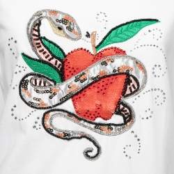 Pre Owned Just Cavalli White Cotton Crystal Embellished Crew Neck T-Shirt S