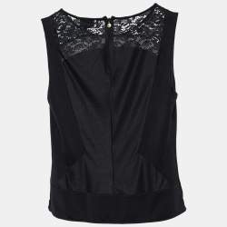 Pre Owned Just Cavalli Black Jersey Lace Trim Sleeveless Top L