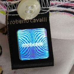 Pre Owned Just Cavalli White Floral Print Silk Ruffled Neck Blouse S