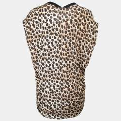 Pre Owned Just Cavalli Brown Leopard Printed Jersey Asymmetric Button Front Top XS