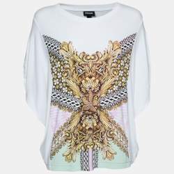 مملوكة مسبقًا Just Cavalli White Printed Jersey Draped Top XS