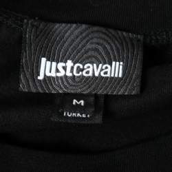 Just Cavalli Black Logo Embellished Cotton Contrast Sleeve T-Shirt M