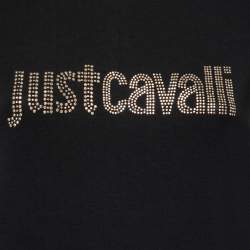 Just Cavalli Black Logo Embellished Cotton Contrast Sleeve T-Shirt M