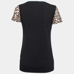 Just Cavalli Black Logo Embellished Cotton Contrast Sleeve T-Shirt M