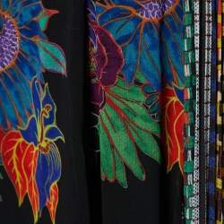 Pre Owned Just Cavalli Black Patchwork Print Chiffon Pleated Maxi Skirt S