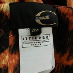 Pre Owned Just Cavalli Orange Animal Print Satin Strapless Midi Dress M