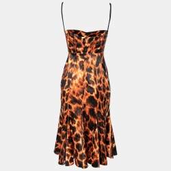 Pre Owned Just Cavalli Orange Animal Print Satin Strapless Midi Dress M