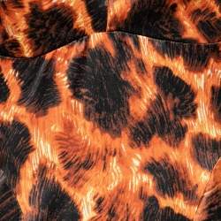 Pre Owned Just Cavalli Orange Animal Print Satin Strapless Midi Dress M