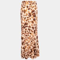 Pre Owned Just Cavalli Brown Animal Print Jersey Maxi Skirt M