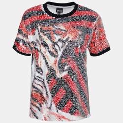 Roberto Cavalli Multicolor Animal Pattern Sequined Crew Neck Top M