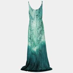 مملوكة مسبقًا Just Cavalli Green Reptile Print Jersey Sleeveless Maxi Dress XL