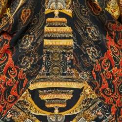 Pre Owned Just Cavalli Black Printed Jersey Flared Sleeve Maxi Dress L