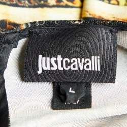 Pre Owned Just Cavalli Black Printed Jersey Flared Sleeve Maxi Dress L