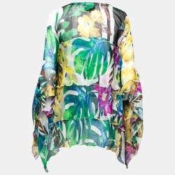 Pre Owned Just Cavalli Multicolor Tropical Print Silk Chiffon Kaftan Top S