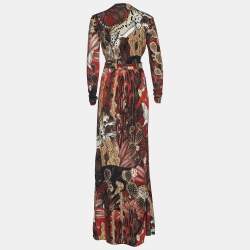 Pre Owned Just Cavalli Multicolor Printed Jersey Faux Wrap Maxi Dress S