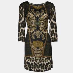 Pre Owned Just Cavalli Black Printed Satin Mini Dress S