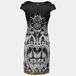 Pre Owned Just Cavalli Black Printed Satin Cutout Off Shoulder Mini Dress S