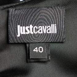 Pre Owned Just Cavalli Black Printed Satin Cutout Off Shoulder Mini Dress S