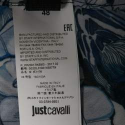 مملوكة مسبقًا Just Cavalli Blue Floral Printed Chiffon Tie-Neck Blouse L