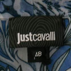 مملوكة مسبقًا Just Cavalli Blue Floral Printed Chiffon Tie-Neck Blouse L