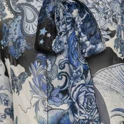 مملوكة مسبقًا Just Cavalli Blue Floral Printed Chiffon Tie-Neck Blouse L
