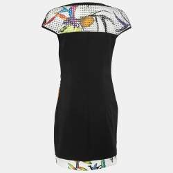 Pre Owned Just Cavalli Black Floral Neoprene Sheath Dress M